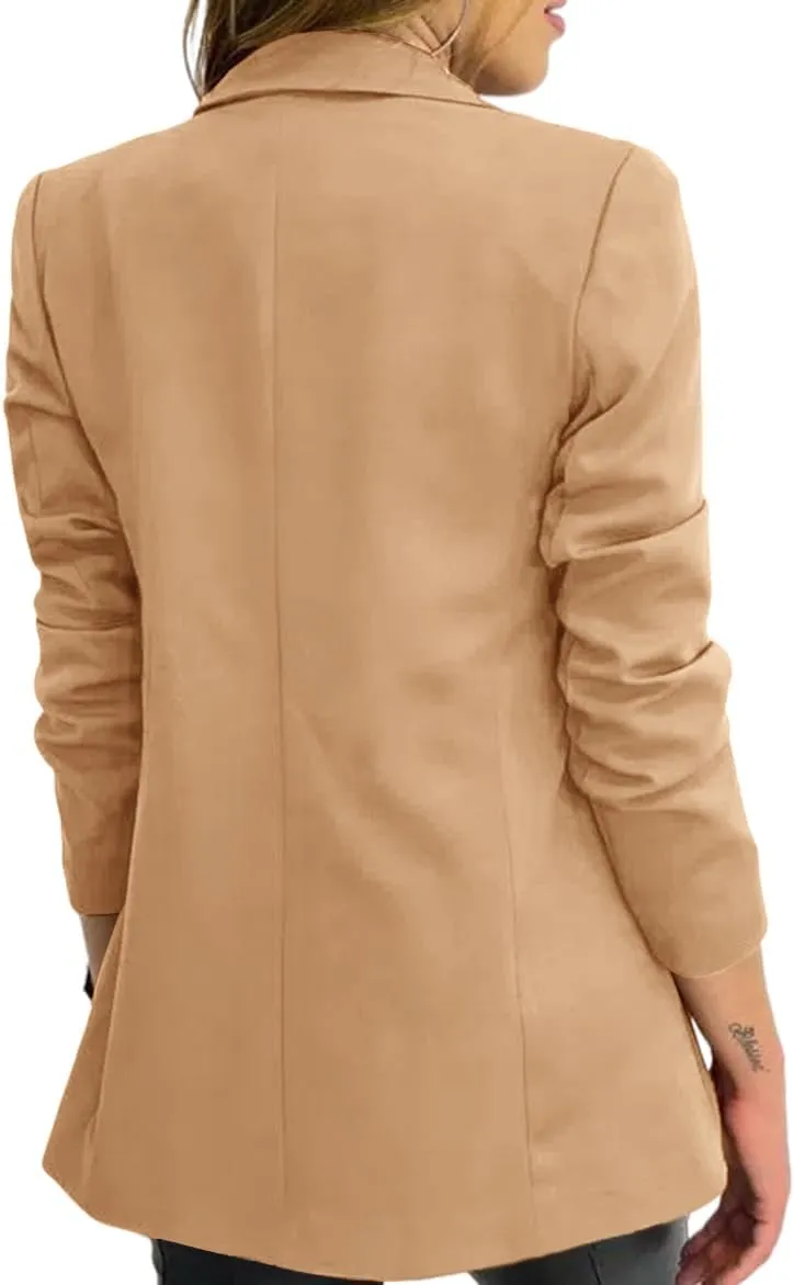 Hdieso Womens Solid Color Casual Long Sleeve Lapel Button Blazer Jacket