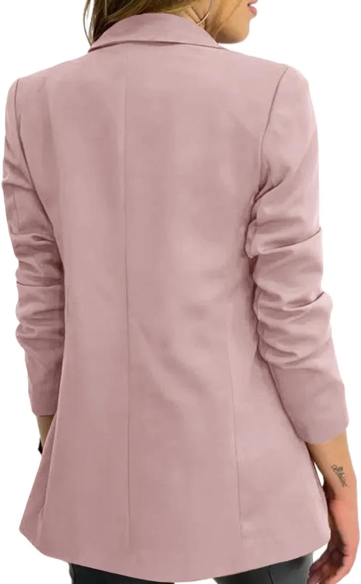 Hdieso Womens Solid Color Casual Long Sleeve Lapel Button Blazer Jacket