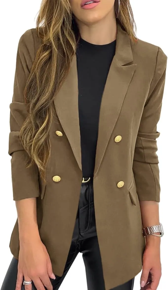 Hdieso Womens Solid Color Casual Long Sleeve Lapel Button Blazer Jacket
