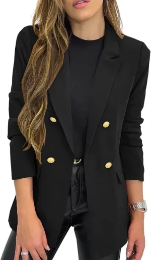 Hdieso Womens Solid Color Casual Long Sleeve Lapel Button Blazer Jacket