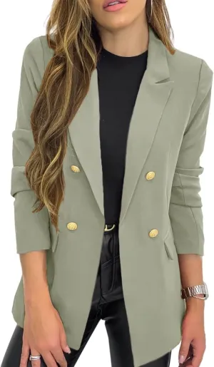 Hdieso Womens Solid Color Casual Long Sleeve Lapel Button Blazer Jacket