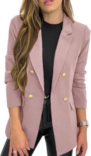 Hdieso Womens Solid Color Casual Long Sleeve Lapel Button Blazer Jacket