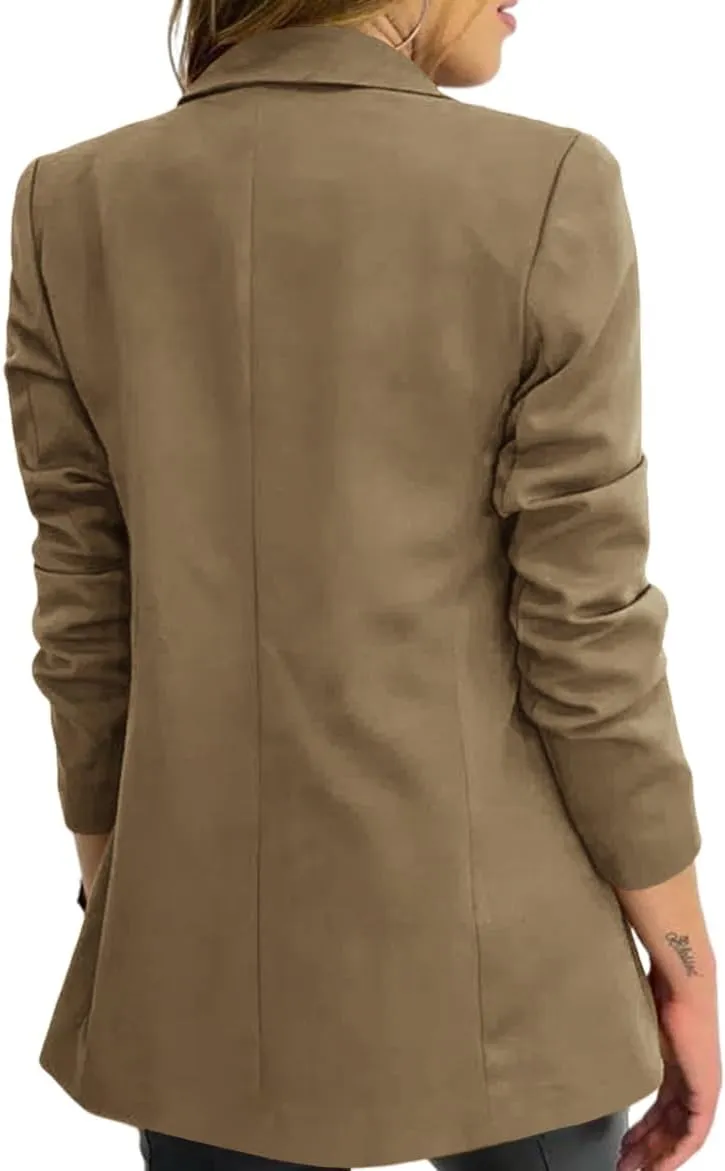 Hdieso Womens Solid Color Casual Long Sleeve Lapel Button Blazer Jacket