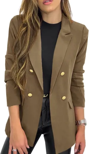 Hdieso Womens Solid Color Casual Long Sleeve Lapel Button Blazer Jacket