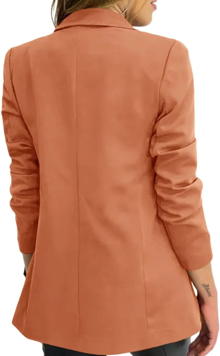 Hdieso Womens Solid Color Casual Long Sleeve Lapel Button Blazer Jacket