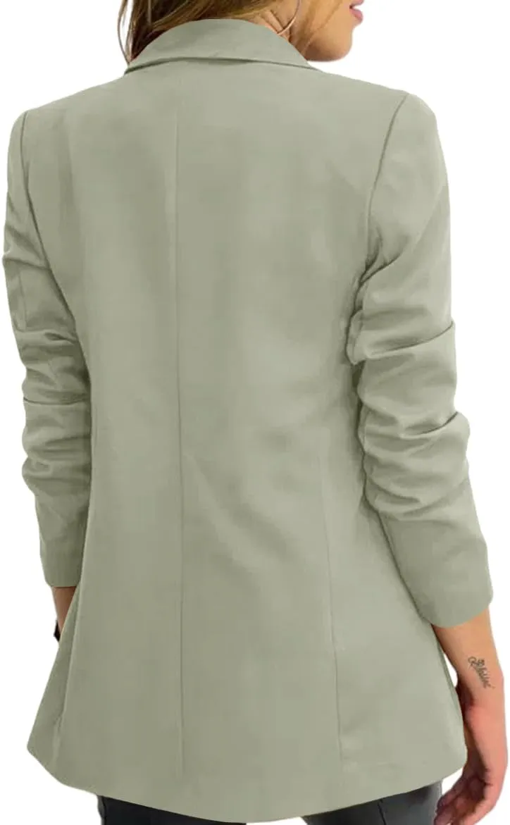 Hdieso Womens Solid Color Casual Long Sleeve Lapel Button Blazer Jacket