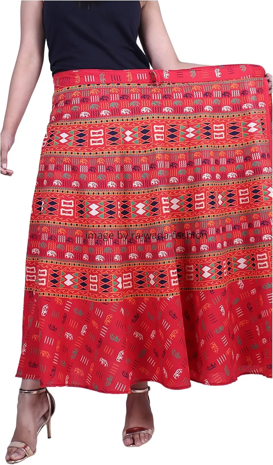 Indian Wrap Around Long Skirt 100% Cotton Jaipuri Printed Mandala Free Size for Women Thanksgiving Gift