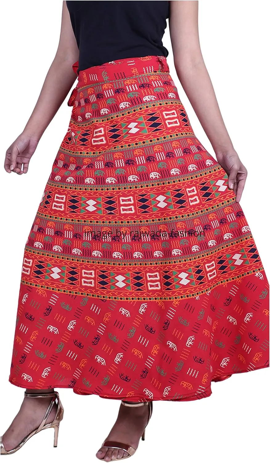 Indian Wrap Around Long Skirt 100% Cotton Jaipuri Printed Mandala Free Size for Women Thanksgiving Gift