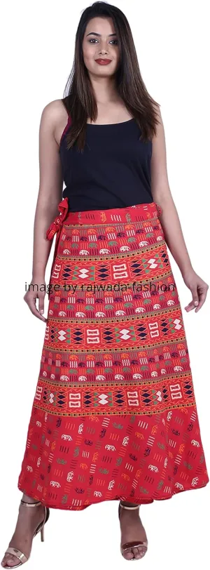 Indian Wrap Around Long Skirt 100% Cotton Jaipuri Printed Mandala Free Size for Women Thanksgiving Gift
