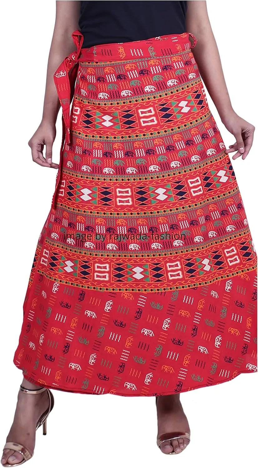 Indian Wrap Around Long Skirt 100% Cotton Jaipuri Printed Mandala Free Size for Women Thanksgiving Gift