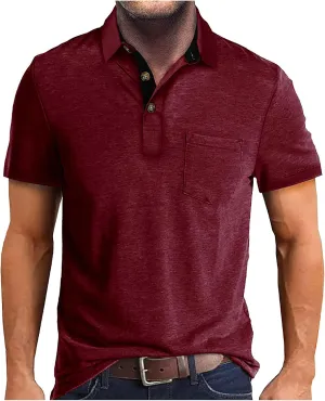 JJHAEVDY Mens T-Shirts Short Sleeve Lapel Polo Shirts Button Solid Shirt Casual Basic Tops Summer Fashion T-Shirt with Pocket