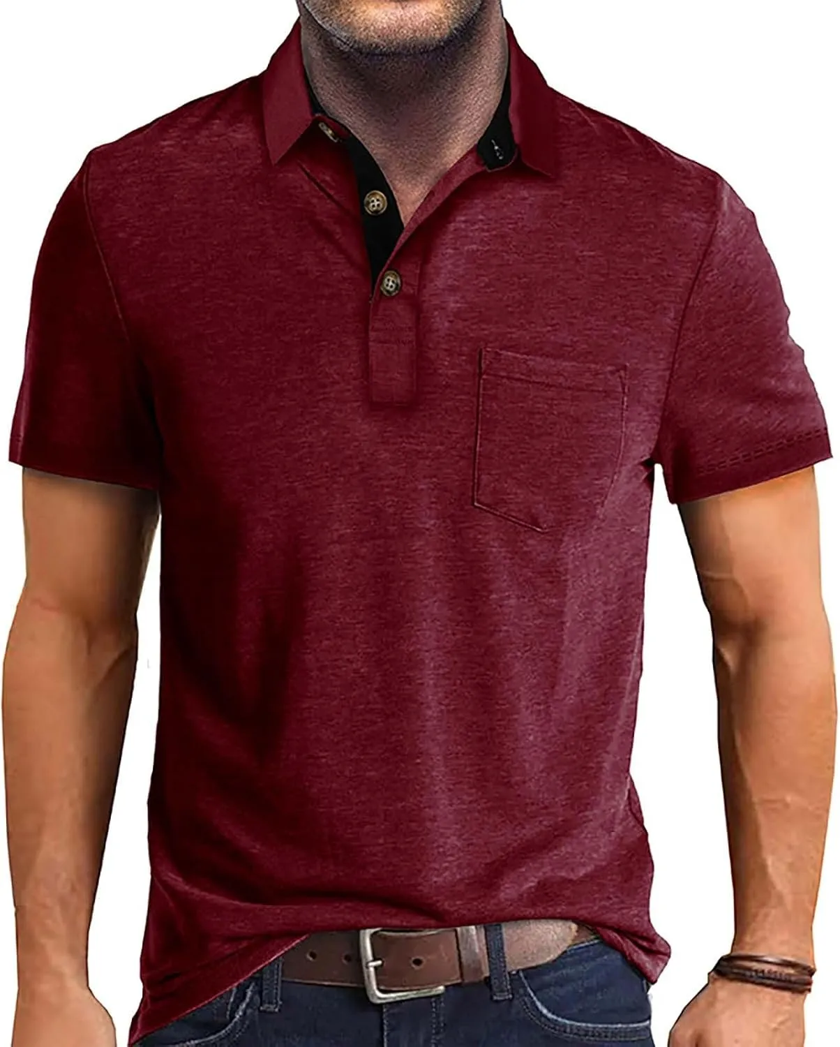 JJHAEVDY Mens T-Shirts Short Sleeve Lapel Polo Shirts Button Solid Shirt Casual Basic Tops Summer Fashion T-Shirt with Pocket