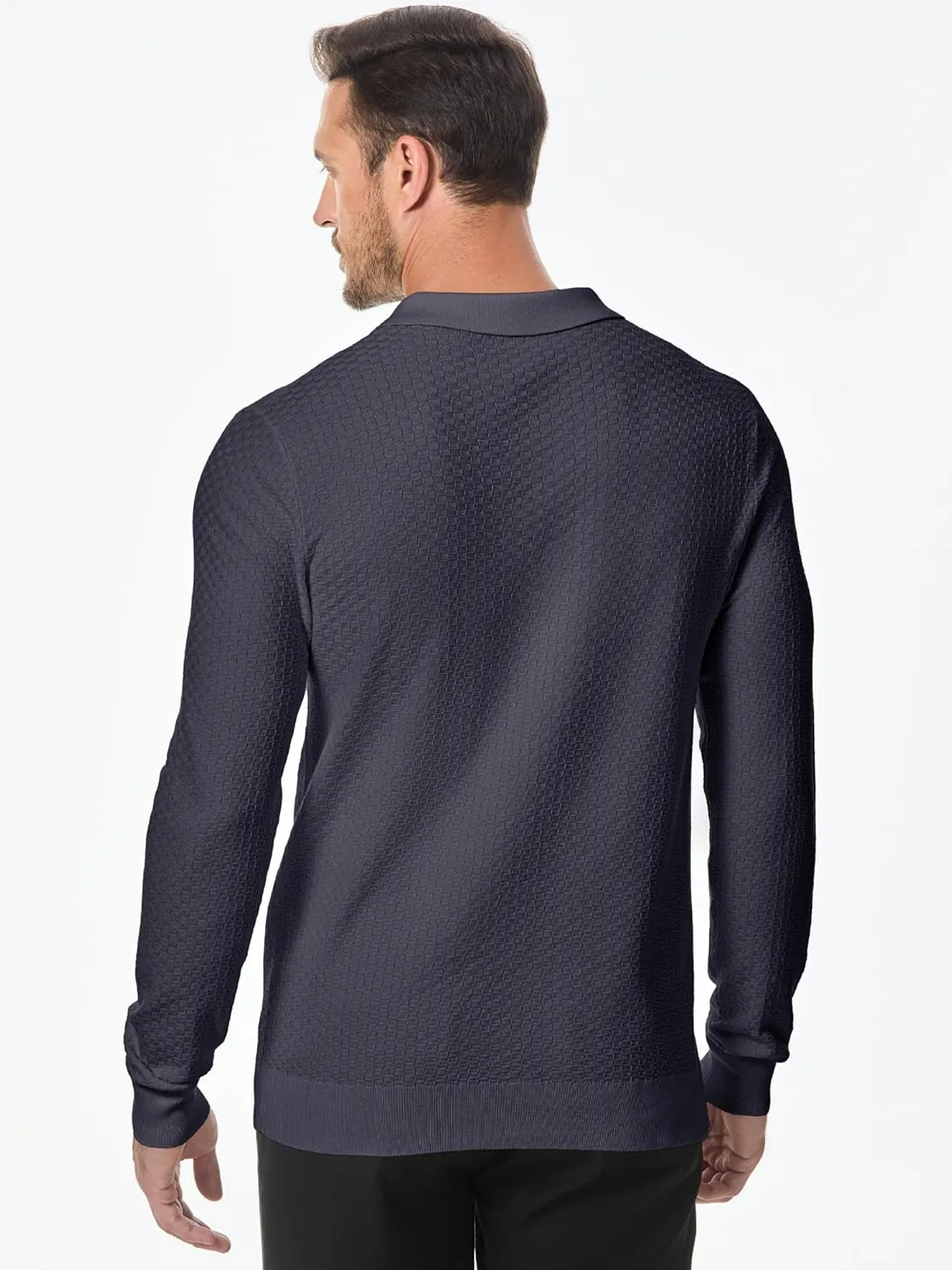 JMIERR Mens Knit Polo Shirts Casual Button Down Long Sleeve Dress Shirts Winter Lightweight Pullover Sweater