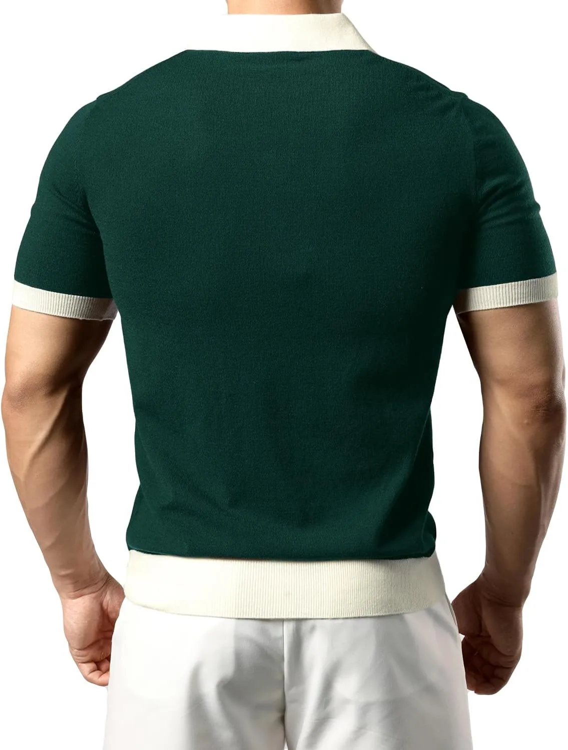 JOGAL Mens Knit Polo Shirts Vintage Short Sleeve Sweater Polo Muscle Slim Fit Golf Shirts