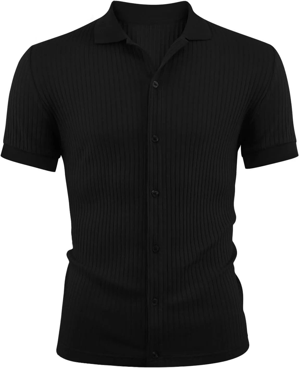 LOGEEYAR Men's Slim Fit Polo Shirts Short Sleeve Breathable Button Down Golf Shirts Ribbed Knit Soft Cotton Tops
