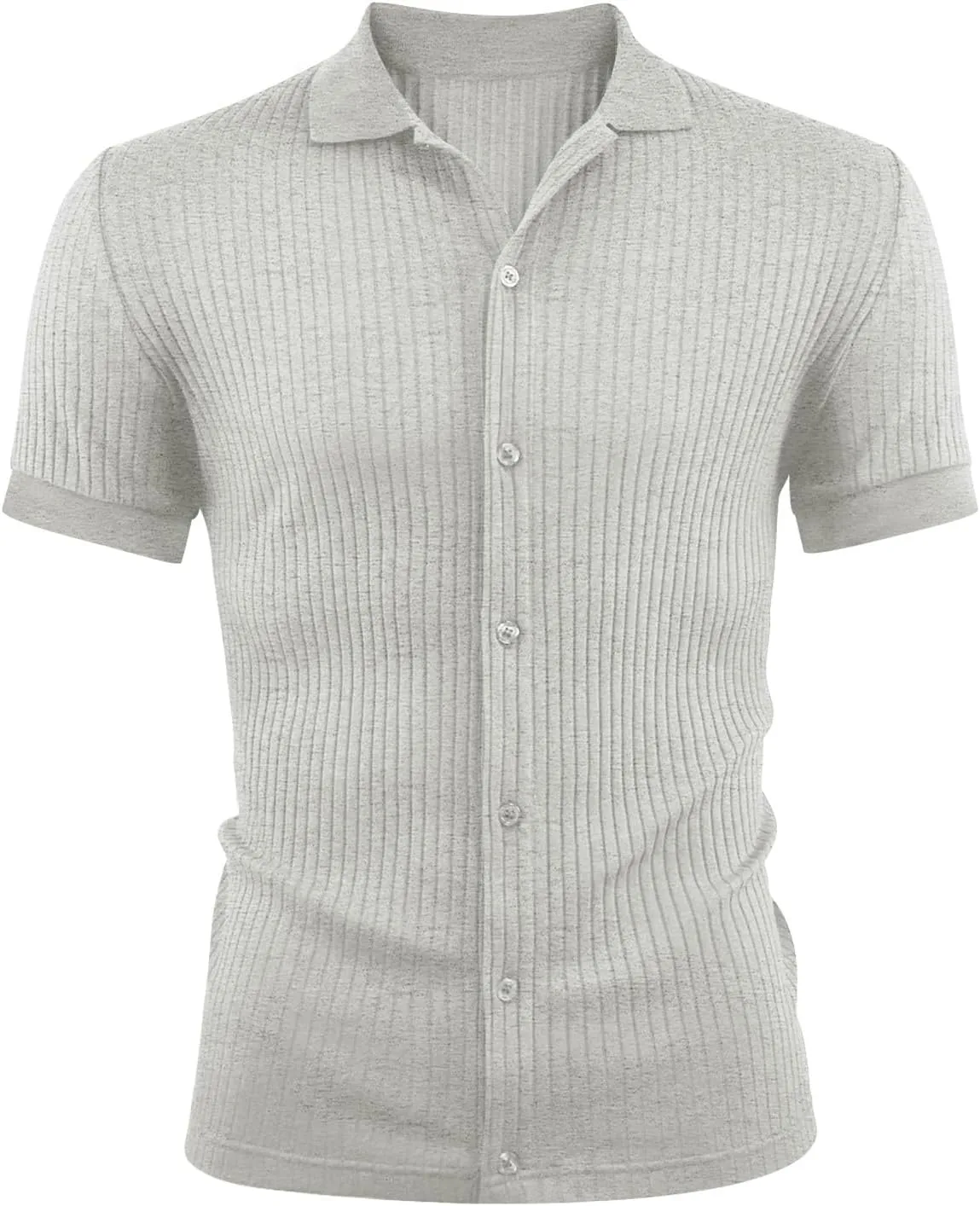 LOGEEYAR Men's Slim Fit Polo Shirts Short Sleeve Breathable Button Down Golf Shirts Ribbed Knit Soft Cotton Tops