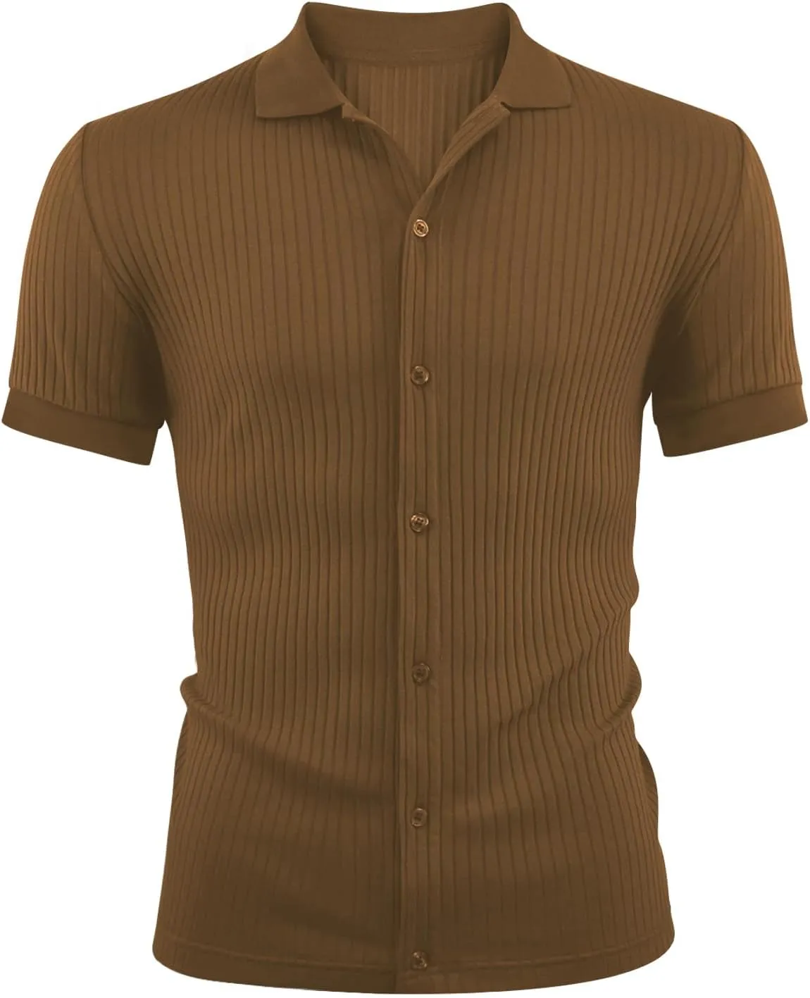 LOGEEYAR Men's Slim Fit Polo Shirts Short Sleeve Breathable Button Down Golf Shirts Ribbed Knit Soft Cotton Tops