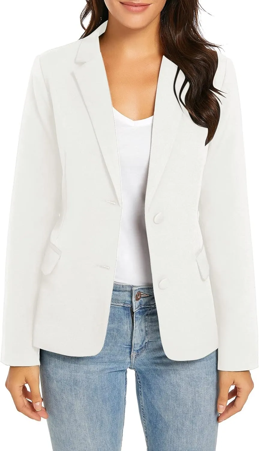 LookbookStore Womens Notched Lapel Pockets Button Work Office Blazer Jacket Suit