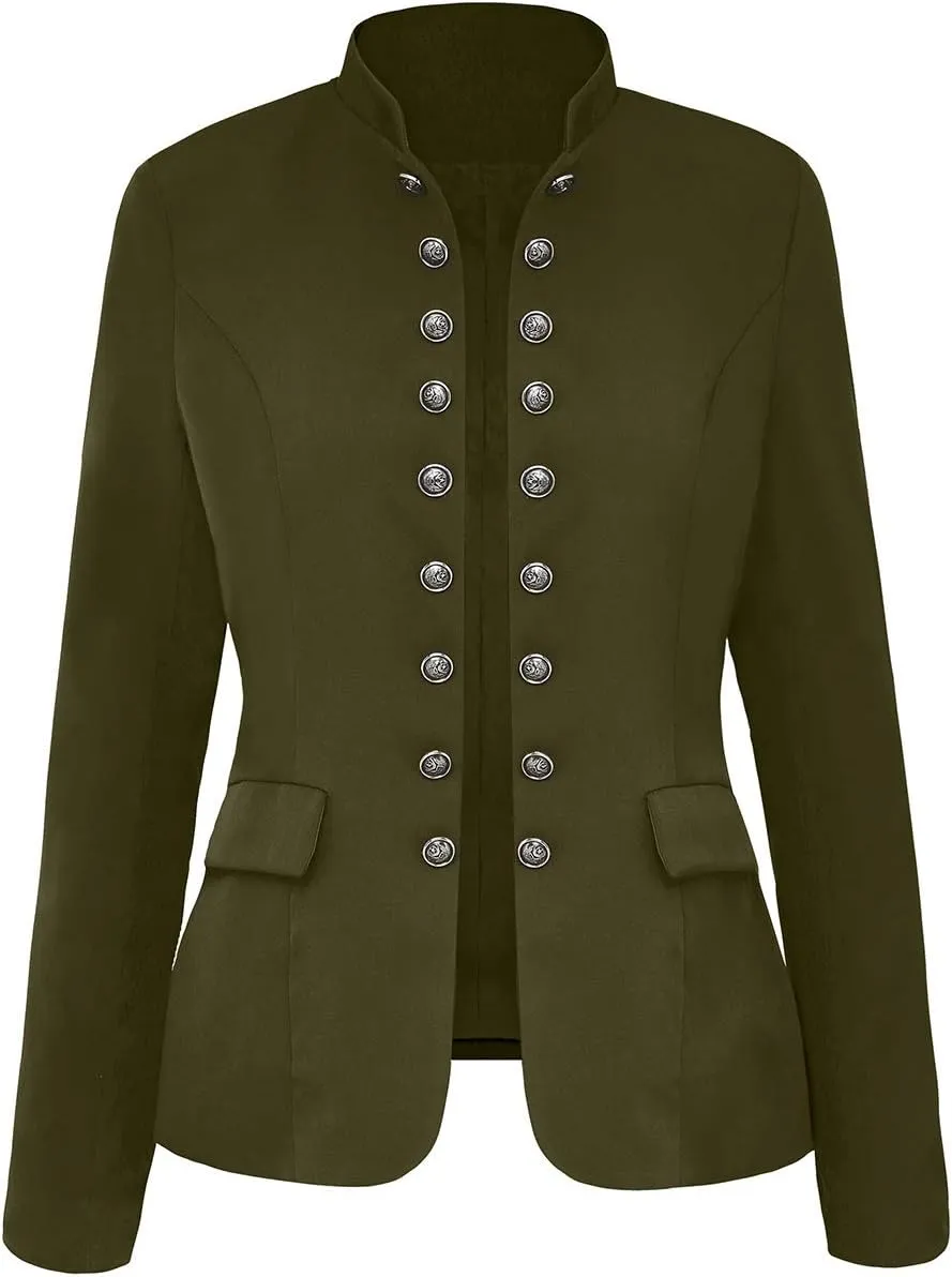 luvamia Women's Open Front Long Sleeves Work Blazer Casual Buttons Jacket Suit