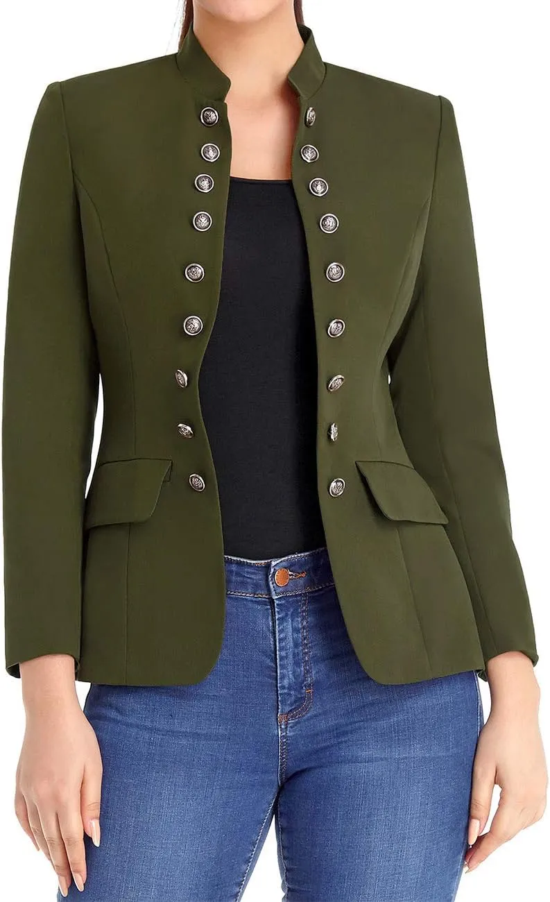 luvamia Women's Open Front Long Sleeves Work Blazer Casual Buttons Jacket Suit