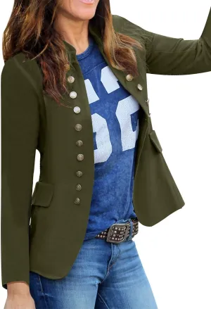 luvamia Women's Open Front Long Sleeves Work Blazer Casual Buttons Jacket Suit