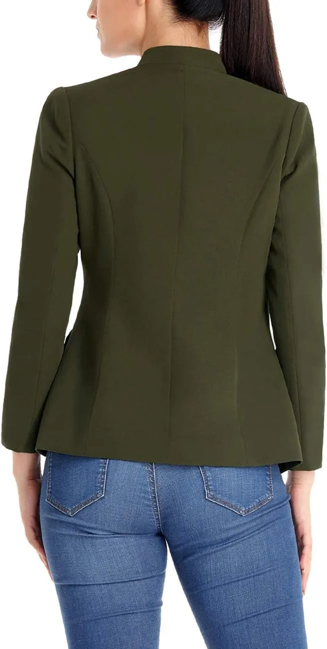 luvamia Women's Open Front Long Sleeves Work Blazer Casual Buttons Jacket Suit