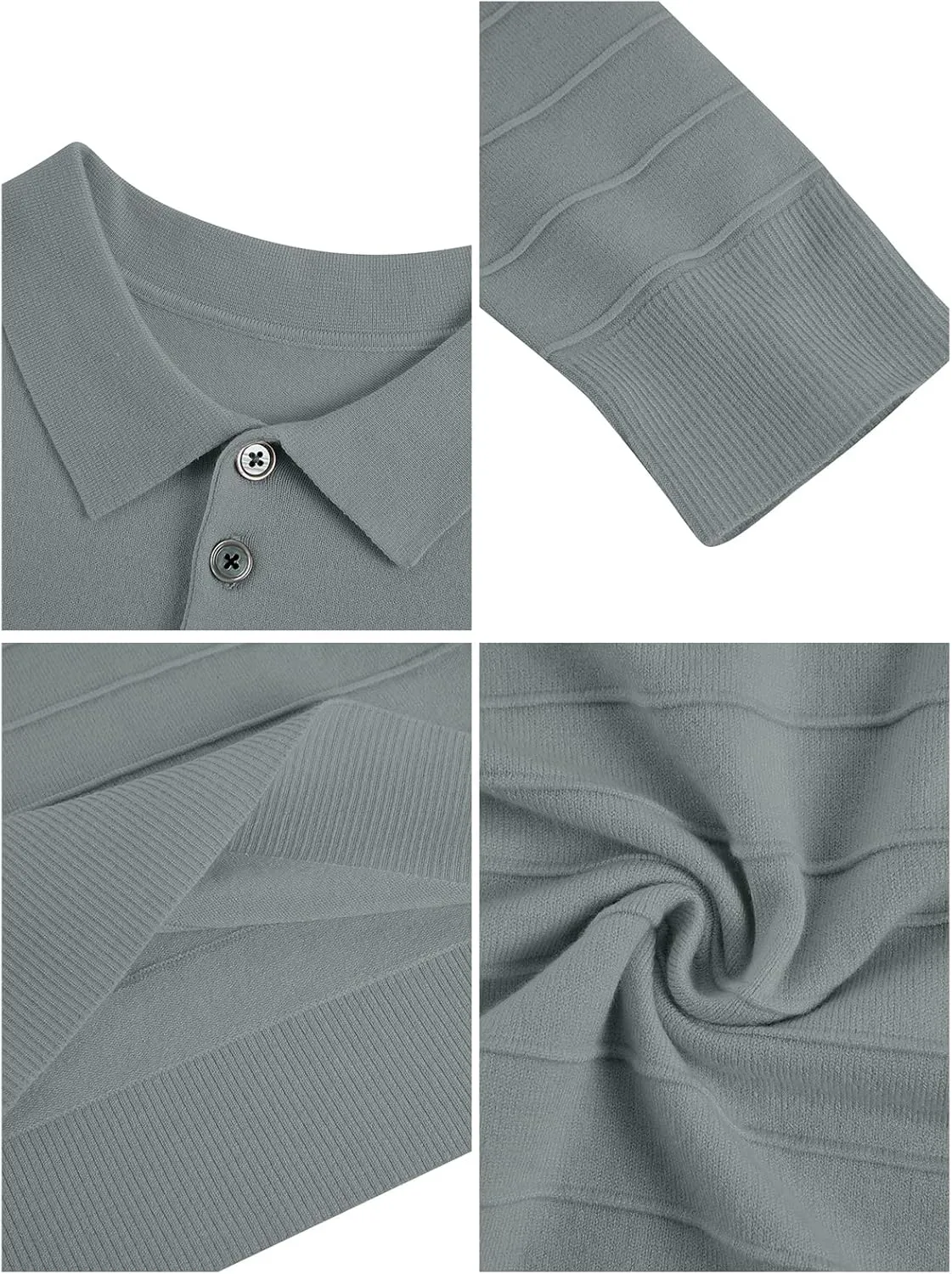 Makkrom Mens Polo Shirts Long Sleeve Striped Pullover Casual Slim Fit Solid Knit Sweater Classic Golf Shirt