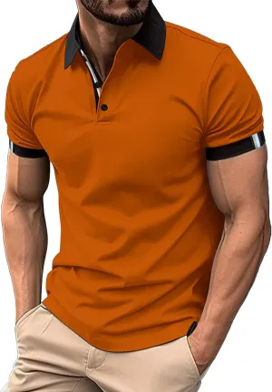 Men's Slim Fit Polo T-Shirts Fitness Stretchy Bodybuilding Athletic Collared Shirts Summer Cotton Tennis Golf Shirts