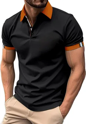 Men's Slim Fit Polo T-Shirts Fitness Stretchy Bodybuilding Athletic Collared Shirts Summer Cotton Tennis Golf Shirts