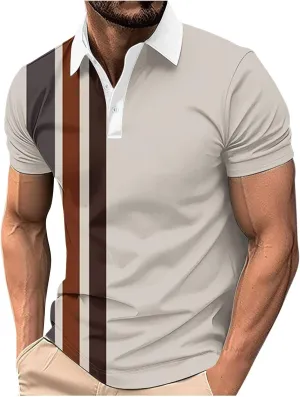 Mens Striped Golf Polo Shirts Slim Short Sleeve Color Matching Polo T Shirt Basic Stylish Cotton Work Shirts Dressy