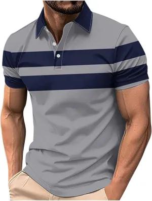 Mens Striped Golf Polo Shirts Slim Short Sleeve Color Matching Polo T Shirt Basic Stylish Cotton Work Shirts Dressy