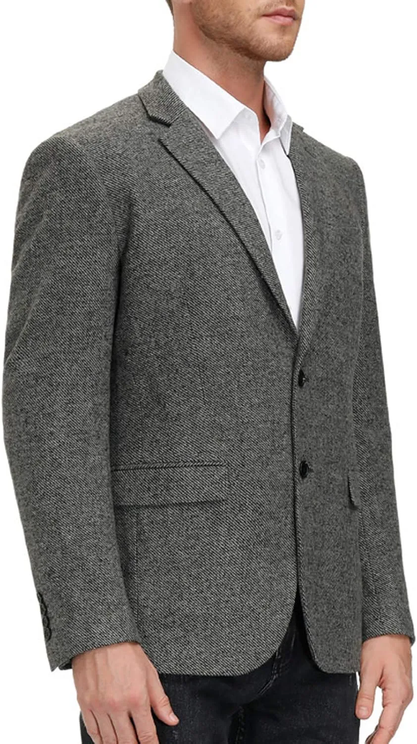 Mens Wool Blend Blazer Jacket Houndstooth Suit Blazer Notch Lapel 2 Button