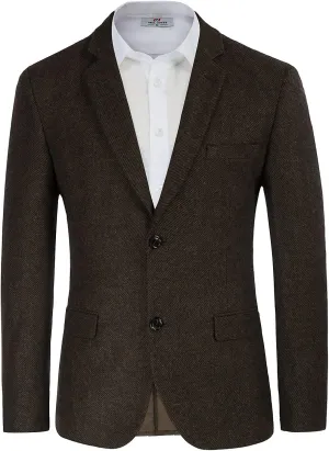 Mens Wool Blend Blazer Jacket Houndstooth Suit Blazer Notch Lapel 2 Button