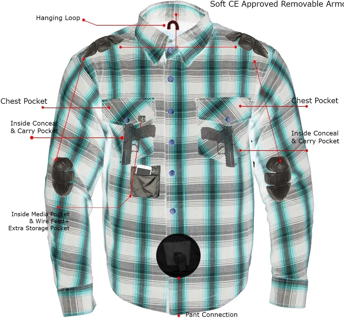 Milwaukee Leather Performance MPM1620 Men's Armored Denim Biker Shirt Aramid DuPont Fibers Coat