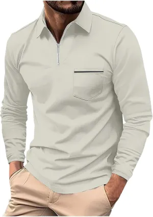 Muscularfit Men's Polo Shirts Long Sleeve Zipper Golf Shirt Lightweight Solid Collared Tshirt Causal Pullover Tops Henley Tee