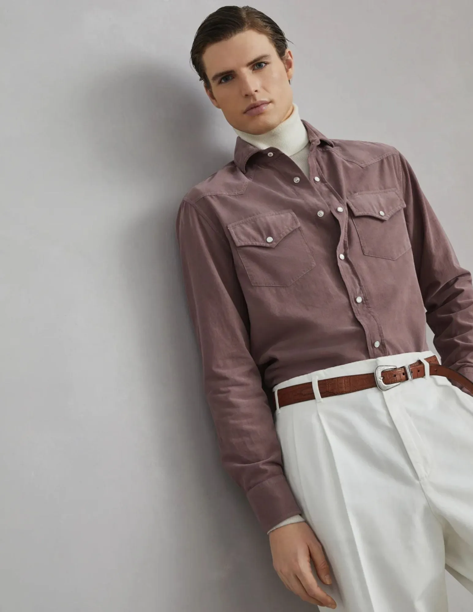 Narrow Wale Corduroy Western Shirt | Light Purple