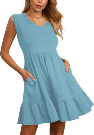 Nova In Sky Women's Summer Dress Short Sleeve Casual T Shirt Dreses 2025 Flowy Beach V Neck Sundresses with Pockets