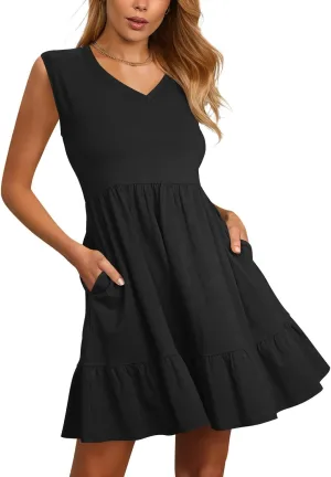Nova In Sky Women's Summer Dress Short Sleeve Casual T Shirt Dreses 2025 Flowy Beach V Neck Sundresses with Pockets