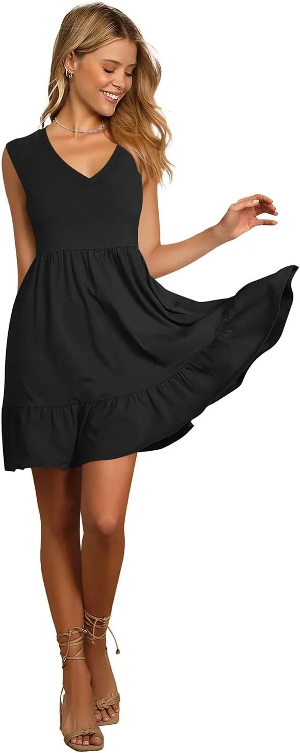 Nova In Sky Women's Summer Dress Short Sleeve Casual T Shirt Dreses 2025 Flowy Beach V Neck Sundresses with Pockets