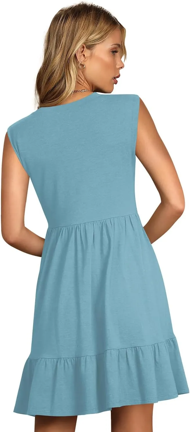 Nova In Sky Women's Summer Dress Short Sleeve Casual T Shirt Dreses 2025 Flowy Beach V Neck Sundresses with Pockets