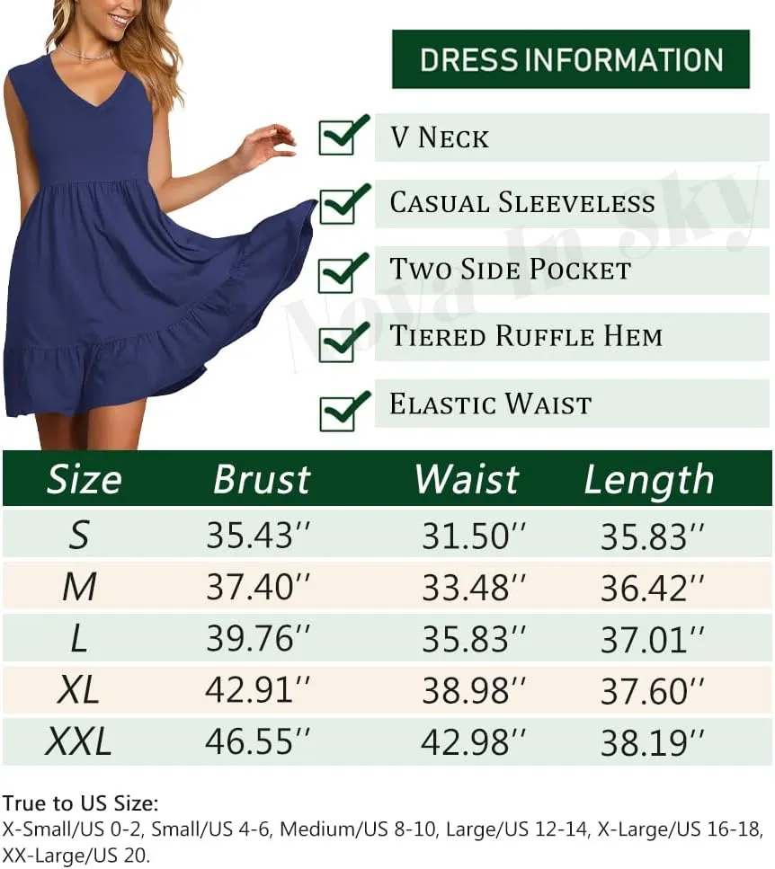 Nova In Sky Women's Summer Dress Short Sleeve Casual T Shirt Dreses 2025 Flowy Beach V Neck Sundresses with Pockets