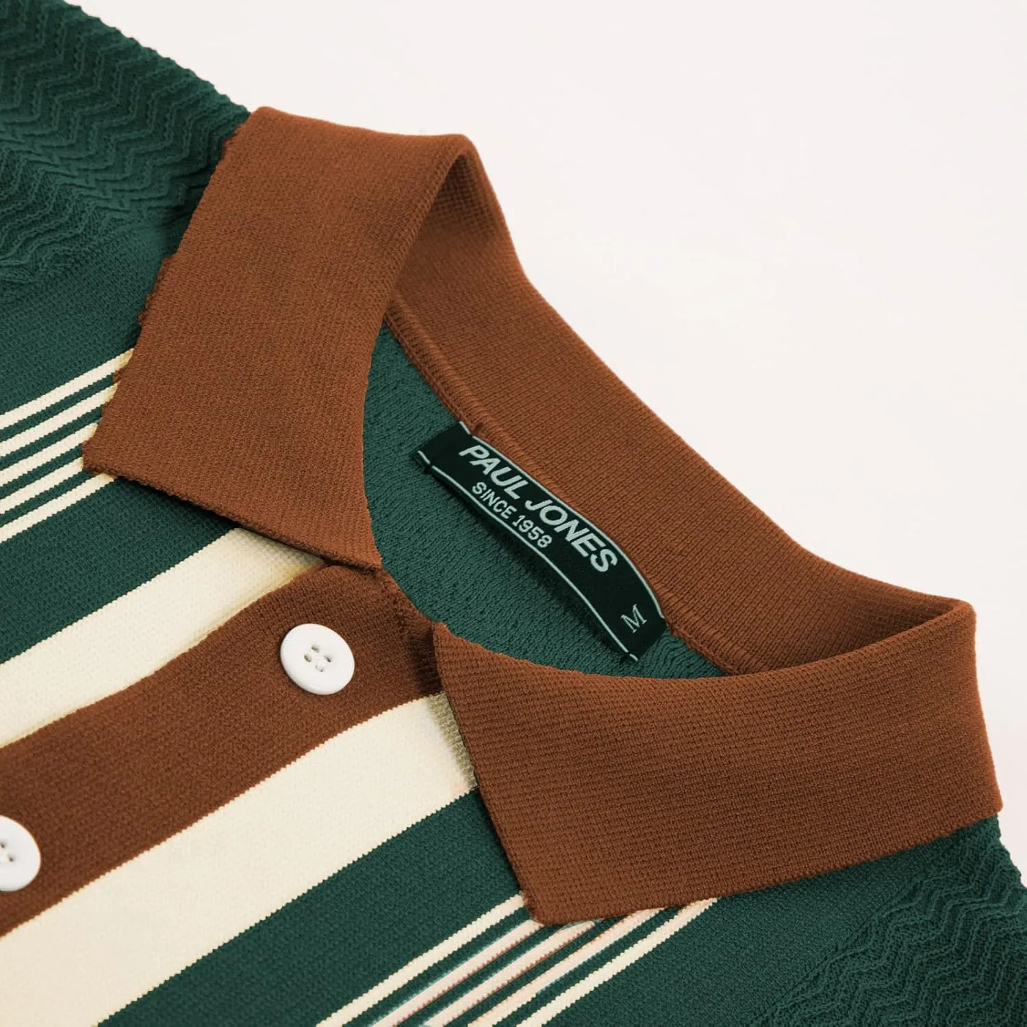 PJ PAUL JONES Men's Vintage Stripe Knit Polo Shirts Short Sleeve Stylish Button Down Cardigan Sweater