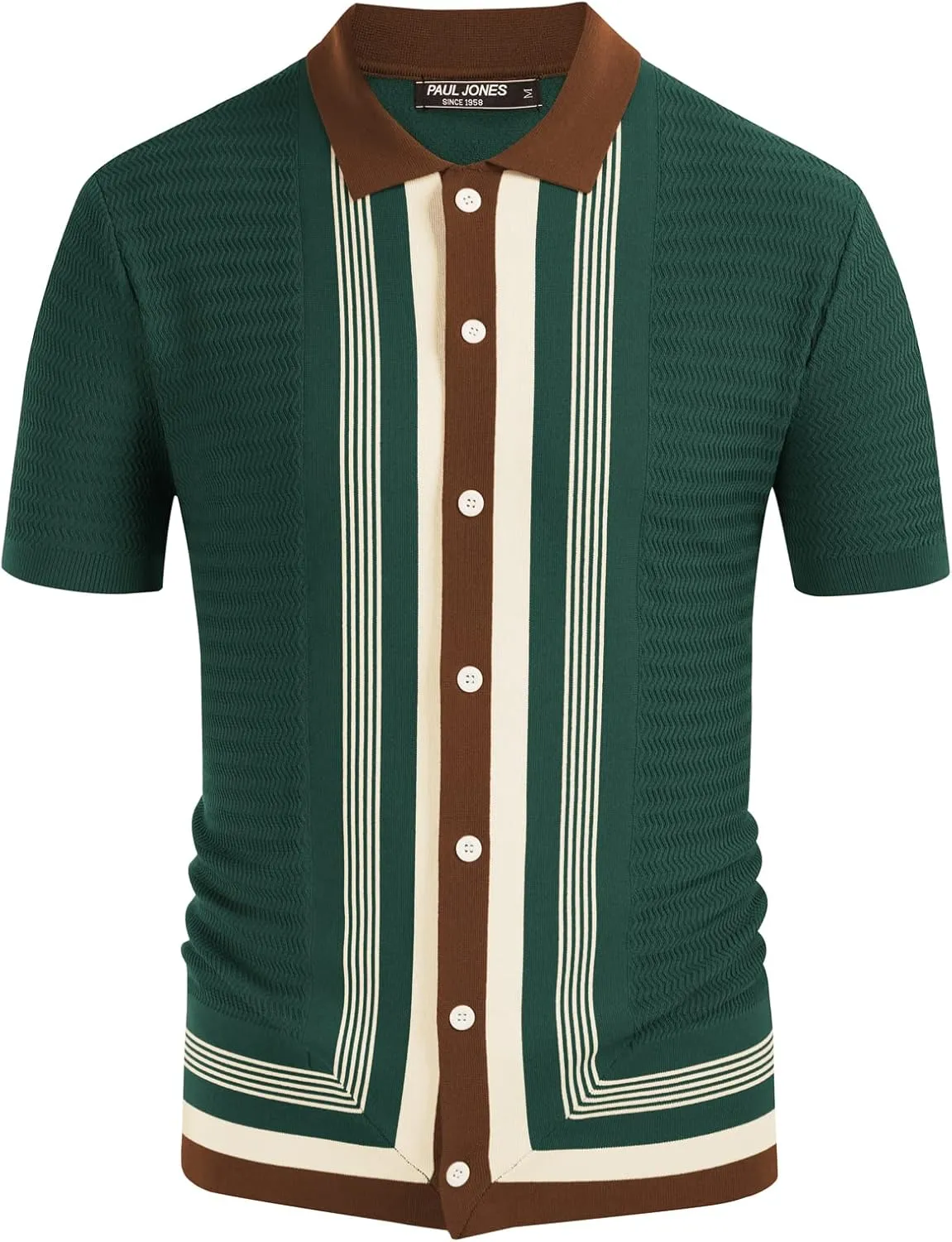 PJ PAUL JONES Men's Vintage Stripe Knit Polo Shirts Short Sleeve Stylish Button Down Cardigan Sweater