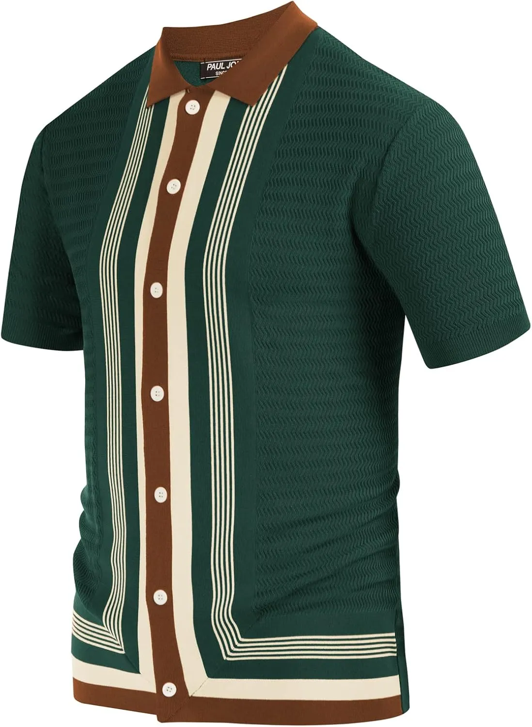 PJ PAUL JONES Men's Vintage Stripe Knit Polo Shirts Short Sleeve Stylish Button Down Cardigan Sweater