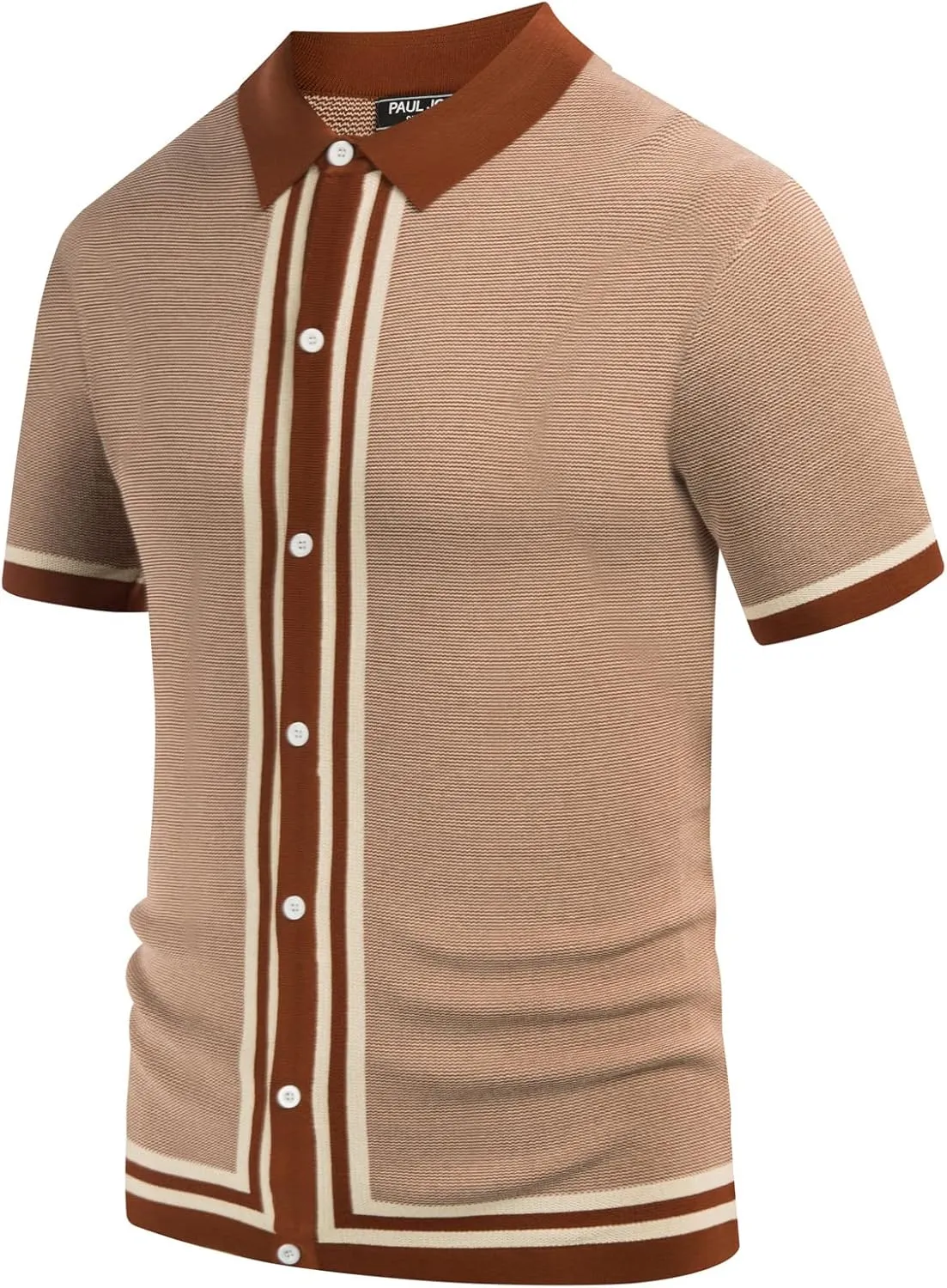 PJ PAUL JONES Men's Vintage Stripe Knit Polo Shirts Short Sleeve Stylish Button Down Cardigan Sweater