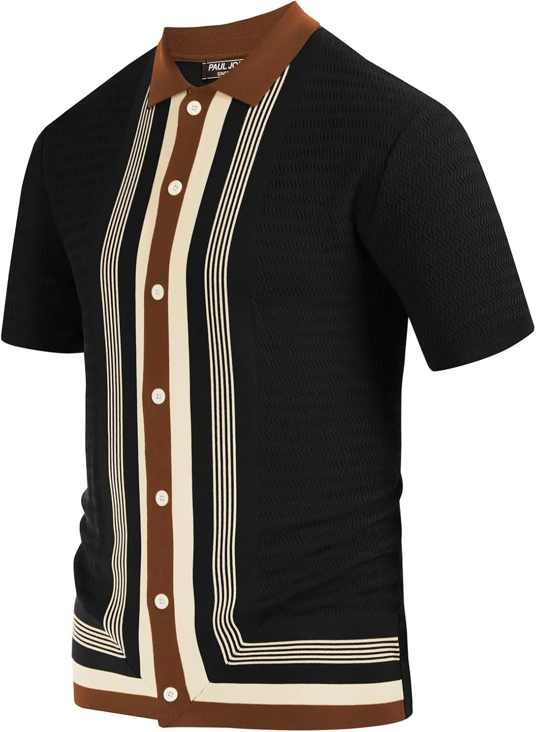 PJ PAUL JONES Men's Vintage Stripe Knit Polo Shirts Short Sleeve Stylish Button Down Cardigan Sweater