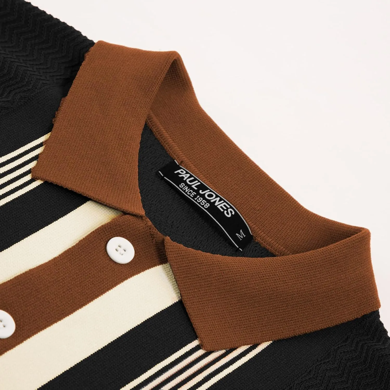 PJ PAUL JONES Men's Vintage Stripe Knit Polo Shirts Short Sleeve Stylish Button Down Cardigan Sweater