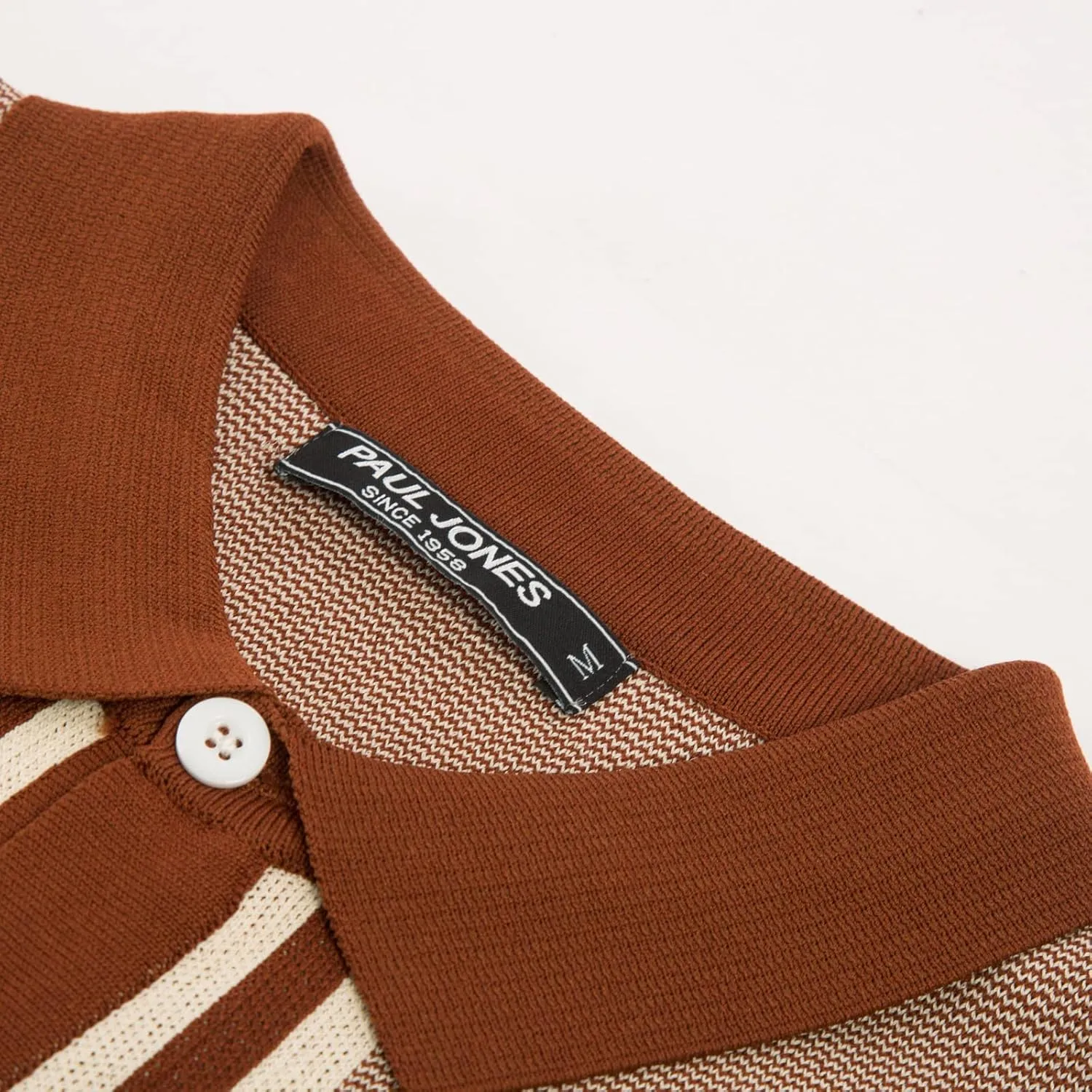 PJ PAUL JONES Men's Vintage Stripe Knit Polo Shirts Short Sleeve Stylish Button Down Cardigan Sweater