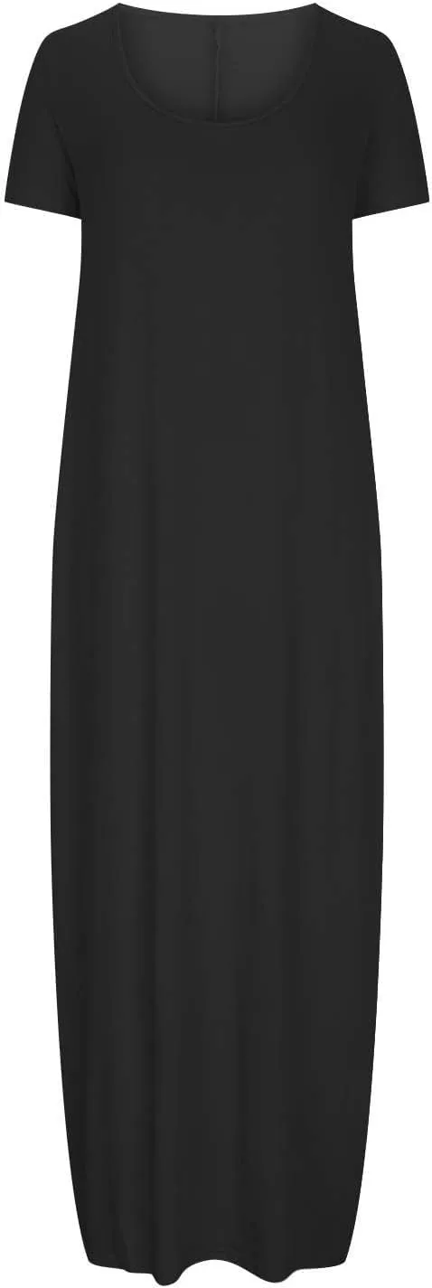 Plus Size Dresses for Curvy Women Loose Fit Round Neck Summer Beach Dresses Casual Flowy Maxi Tshirt Sundresses
