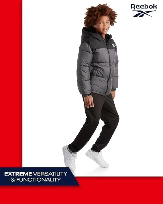 Reebok Boys Winter Jacket - Heavyweight Quilted Puffer Parka Coat - Weather Resistant Ski Jacket for Boys (8-20)